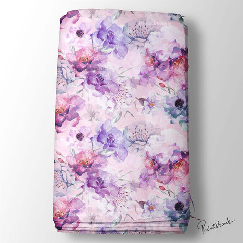 Lavender Abstract Floral Printed Fabric Wholesale Market