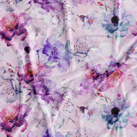 Lavender Abstract Floral Printed Fabric Wholesale Market