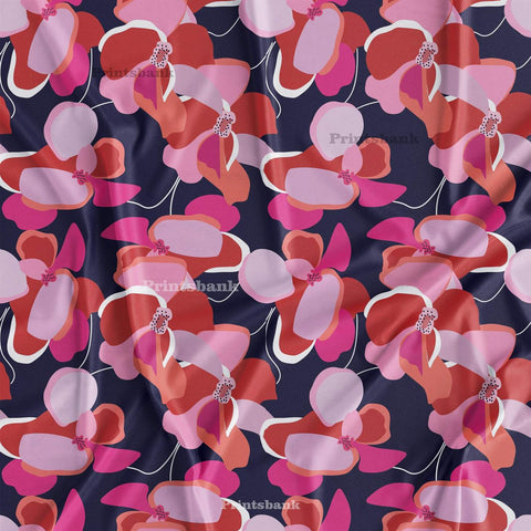 Navy Blue Red Floral Printed Fabric Wholesale online