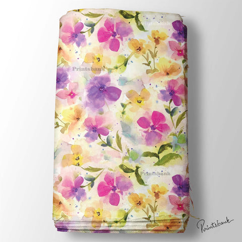 Yellow Purple Pastel Floral Digital Printed Fabric Wholesale India