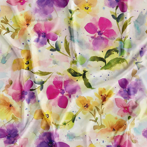 Yellow Purple Pastel Floral Digital Printed Fabric Wholesale India