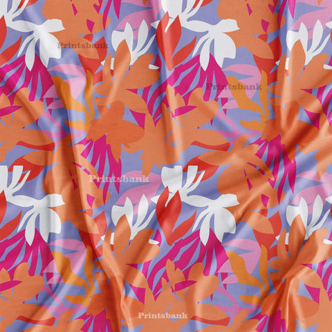 Orange Designer Floral Printed Fabric Boutique Material