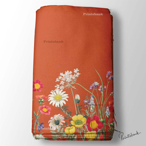 Sale! Morning Flowers Mustard Cotton Fabric