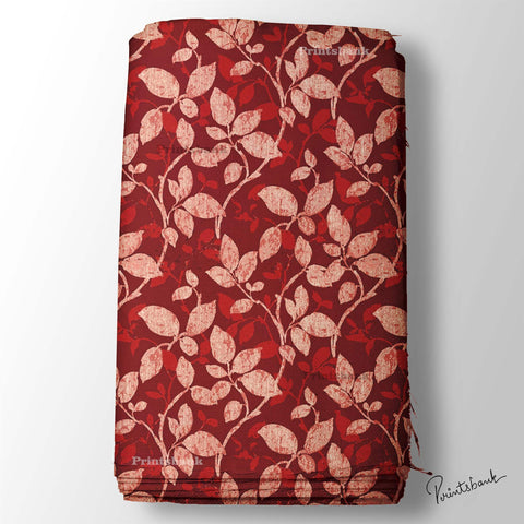 Dark Maroon Floral Digital Printed Fabric For Dress Material Online