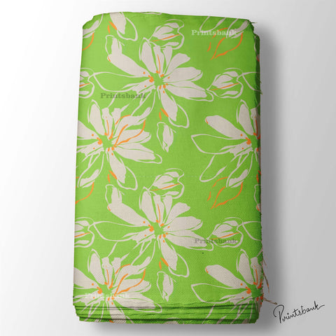 Neon Green Floral Digital Printed Fabric Material Wholesale Price