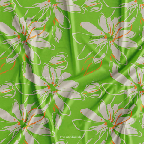 Neon Green Floral Digital Printed Fabric Material Wholesale Price