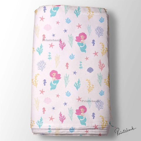 Baby Pink Mermaid Printed Fabric For Kid's Dresses