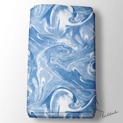 Blue White Marble Printed Fabric Online Store