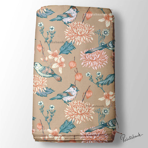 Floral Bird Printed Fabric Material For Kids Garment