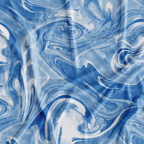 Blue White Marble Printed Fabric Online Store