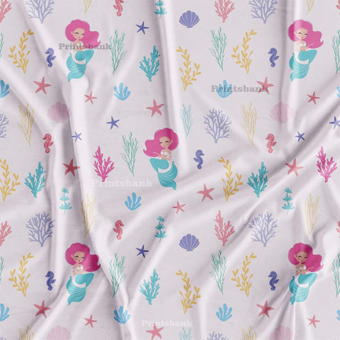 Baby Pink Mermaid Printed Fabric For Kid's Dresses