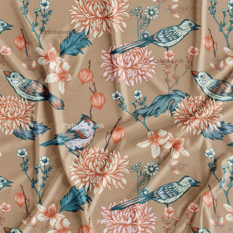 Floral Bird Printed Fabric Material For Kids Garment