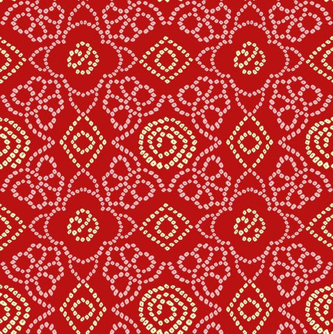 Red Bandhani Floral Pattern Digital Printed Fabric Material