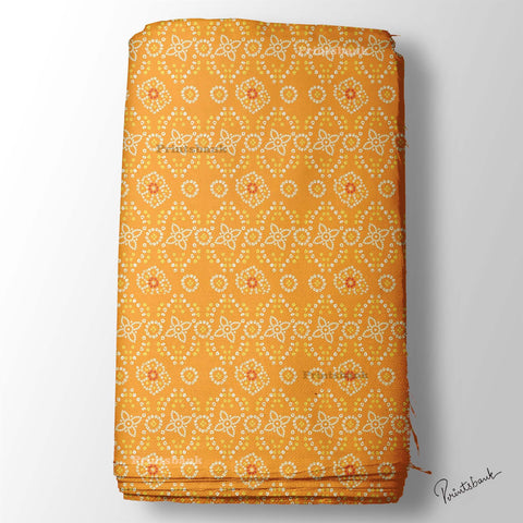 Mustard Yellow Bandhani Digital Printed Fabric Material