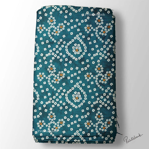 Teal Blue Bandhani Digital Printed Fabric Material