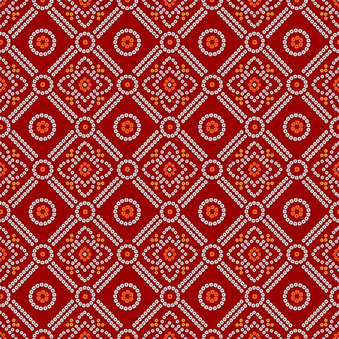 Red Floral Bandhani Digital Printed Fabric Material