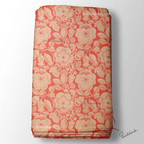 Red Beige Rose Floral Printed Fabric Material