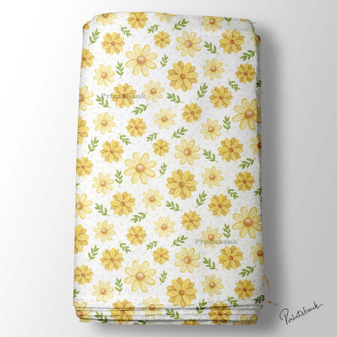 White Yellow Floral Digital Printed Fabric Material