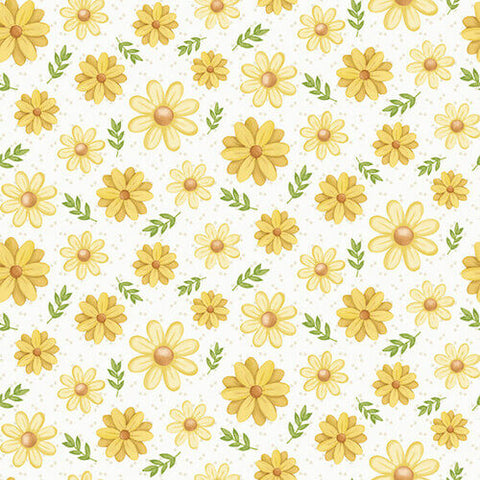 White Yellow Floral Digital Printed Fabric Material