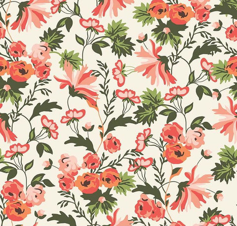 Vintage Floral Red Rose Green Printed Fabric Material