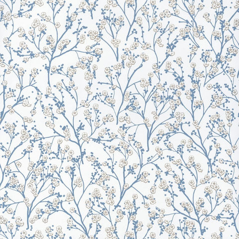 White Blue Mini Floral Digital Printed Fabric Material