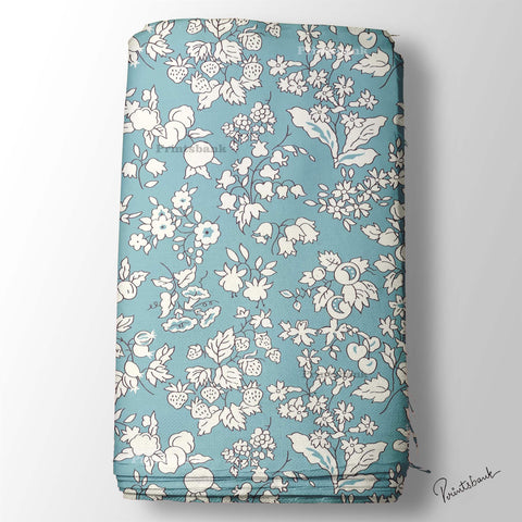 Pestal Teal Blue Floral Printed Fabric Material