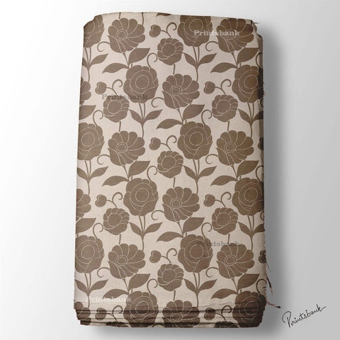 Coffee Color  Floral Digital Printed Fabric Material