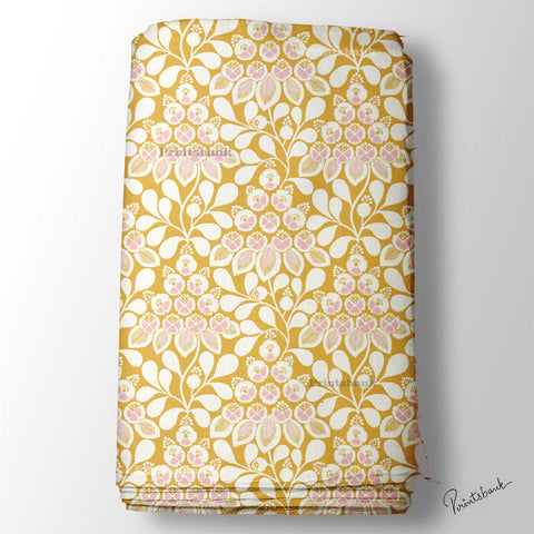 Mustard Yellow Floral Digital Printed Fabric Material