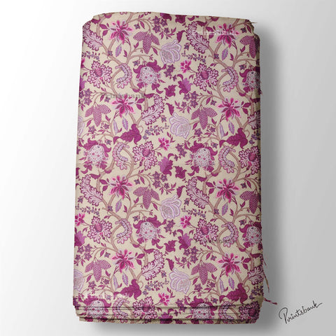 Pink Vintage Floral Digital Printed Fabric Material