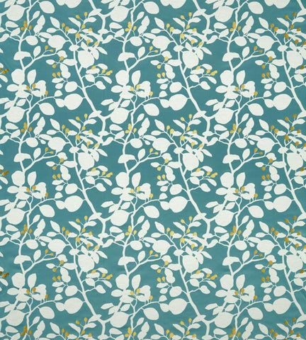 Teal Blue White Floral Printed Fabric Material