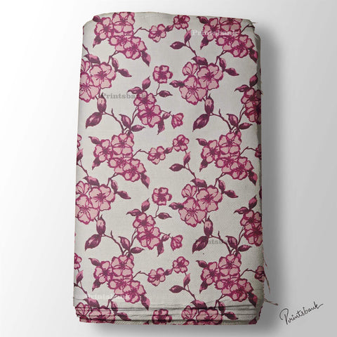 Pink Offwhite Floral Digital Printed Fabric Material