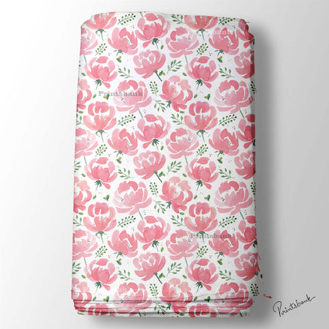 Pink Floral Digital Printed Fabric Material