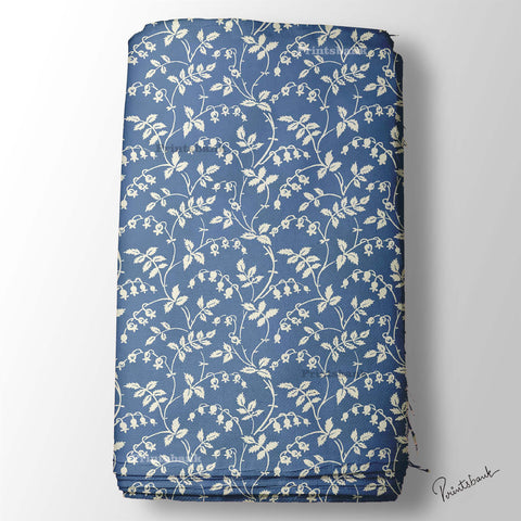 Blue White Floral Jaal Printed Fabric Material