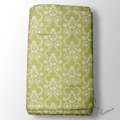 Pista Green Floral Printed Fabric Material