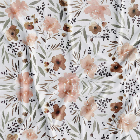 White Cream Flower Floral Print Fabric Online