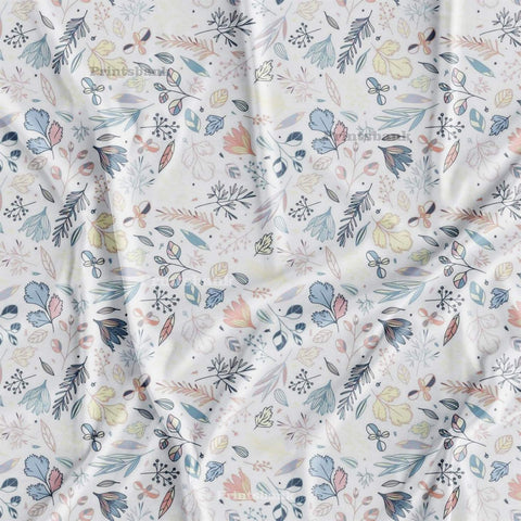 White Multi Color Blue Printed Floral fabric Material