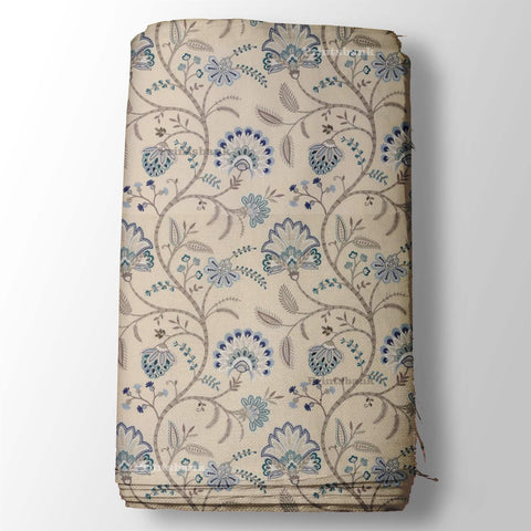 Brown Floral Blue Feel Floral Printed Fabrics