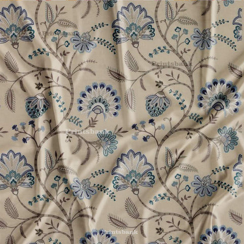 Brown Floral Blue Feel Floral Printed Fabrics