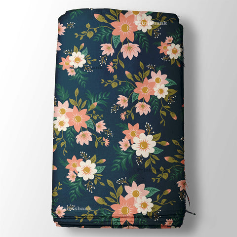 Dark teal Green Pink Printed Floral Fabrics Online