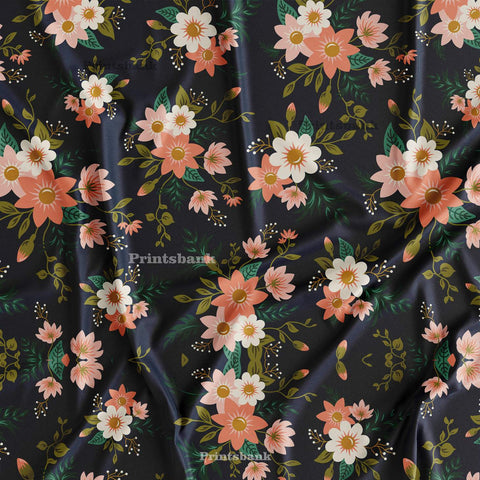 Dark teal Green Pink Printed Floral Fabrics Online