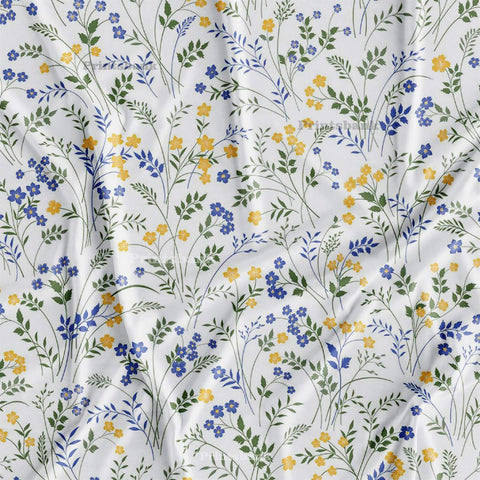 White Mini floral digital Printed Fabric