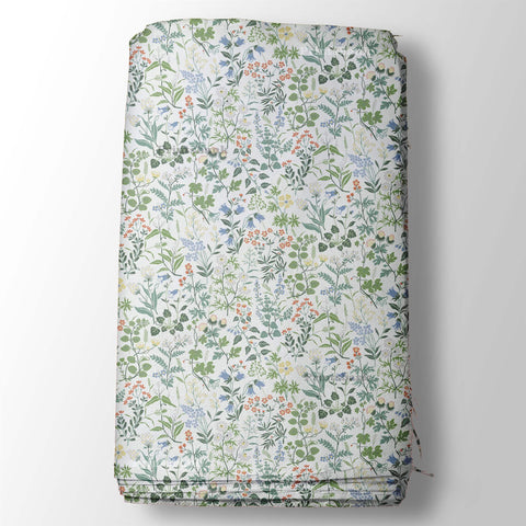 Mini leaves Cream & Green Floral Digital Printed Fabric