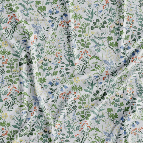 Mini leaves Cream & Green Floral Digital Printed Fabric