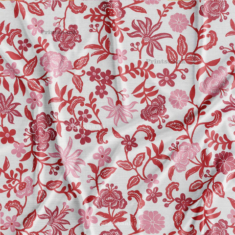 Vintage White & Red Soft and Comfortable Floral Digital Printed Fabric