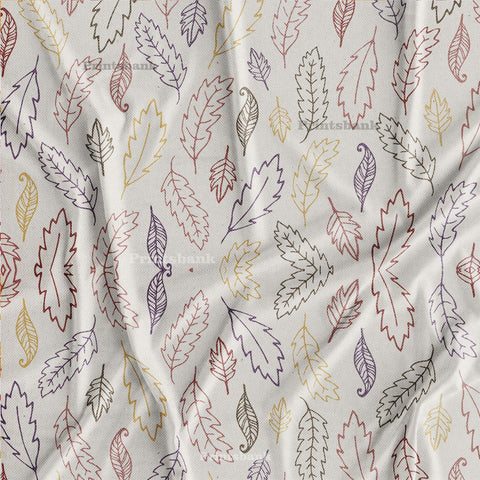 Cream Designer Multicolor Leaves Pattern Digital Printed Fabric