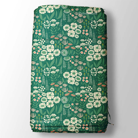 Emrald Green Vintage Floral Digital Printed Fabric