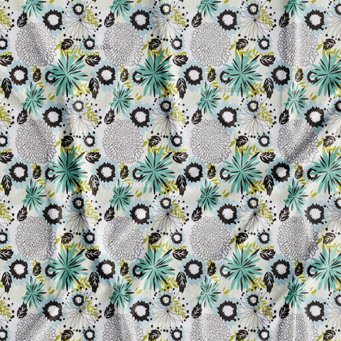 Tropical Floral Pattern Off White Digital Printed Fabric