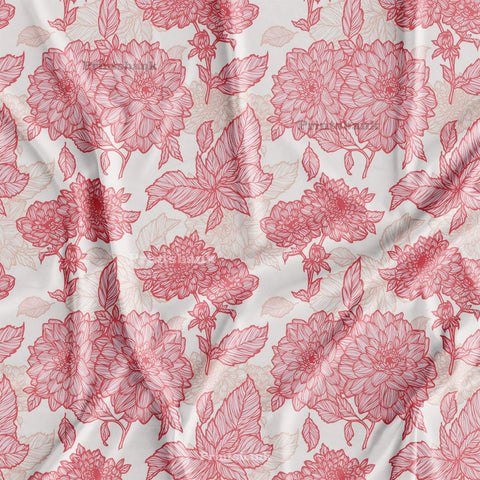 White Pastel Peach Pink Big Floral Digital Printed Fabric For Dresses