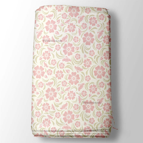 Light Pink Floral Digital Printed Cream Fabric