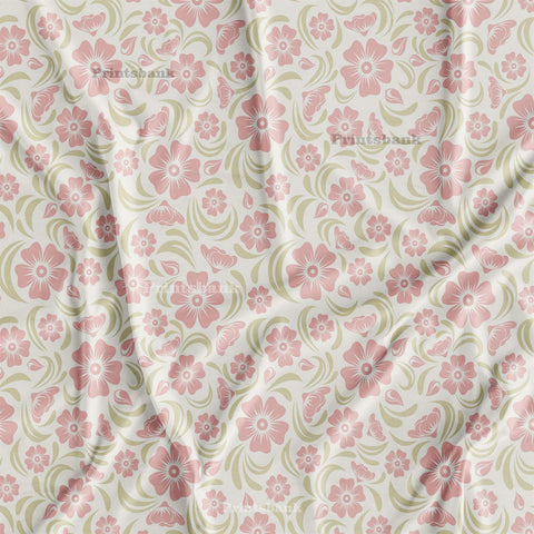 Light Pink Floral Digital Printed Cream Fabric